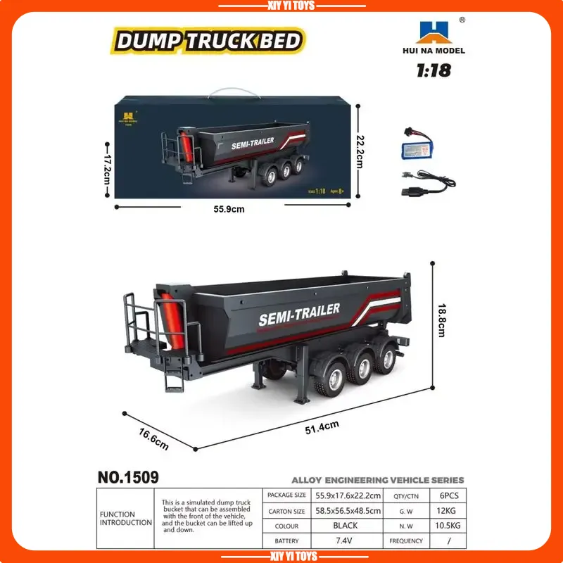 Dump Truck Toy - 후이나 1/18 1509 RC 세미 덤프